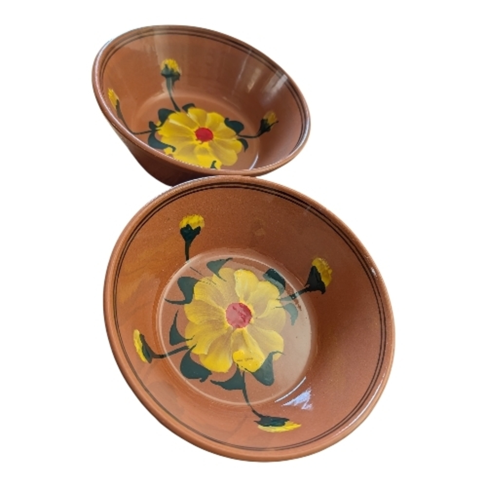 Source Unknown Brown and Yellow Floral Bowls